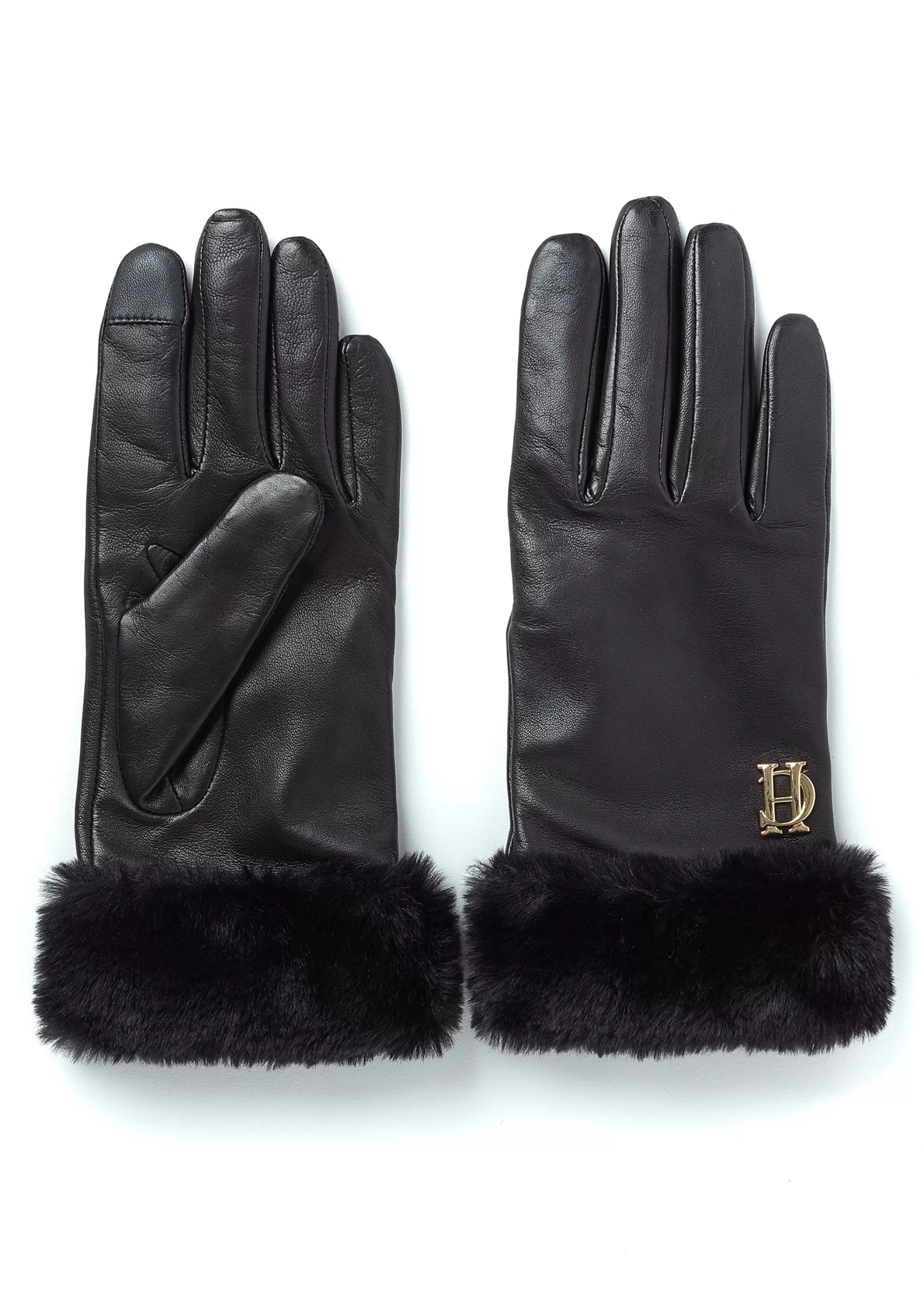 Cashmere Lined Faux Trim Leather Gloves>Holland Cooper Fashion